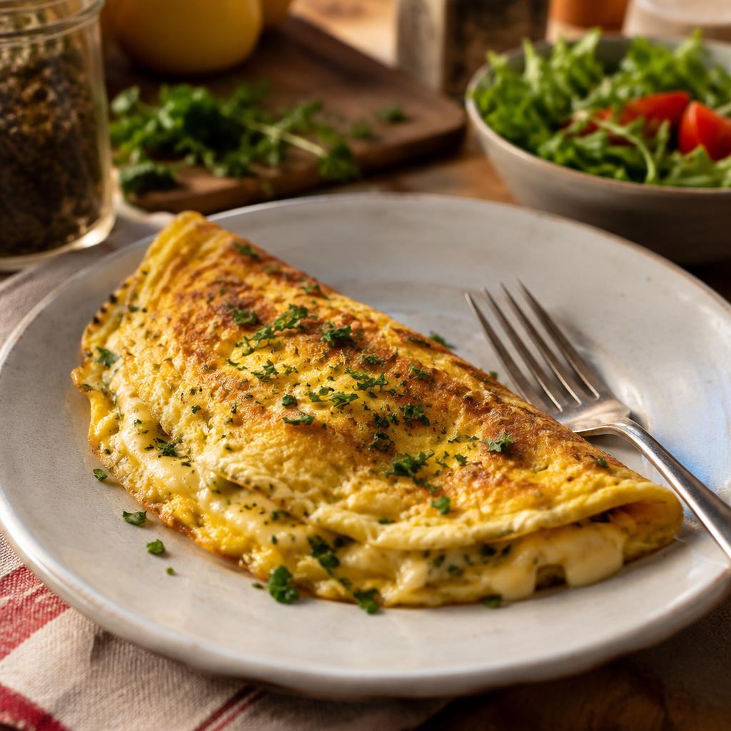 Omelete dourado com ervas