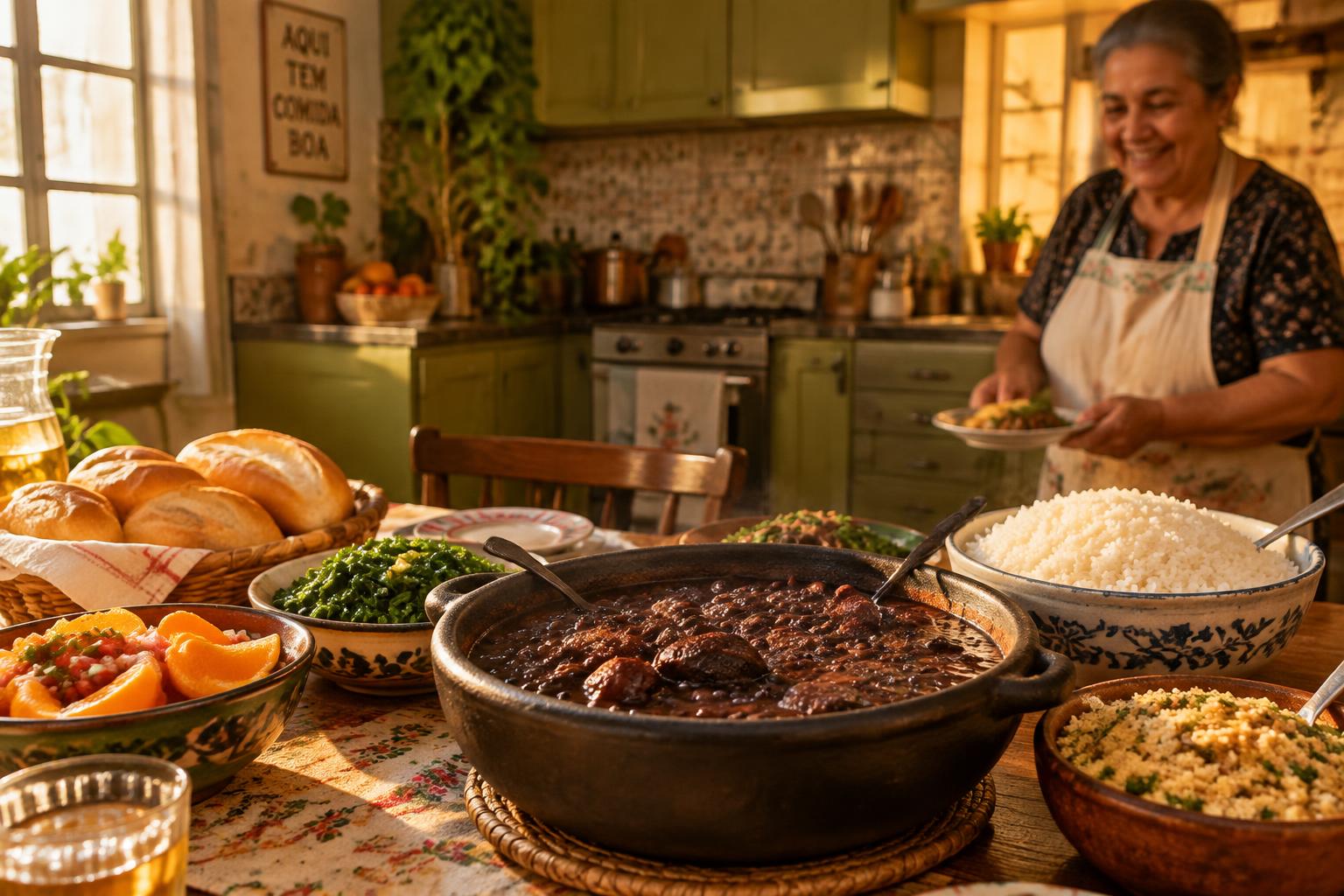Mesa farta com comida caseira brasileira